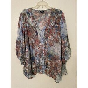 a.n.a Button Up Shirt Women's 2XL XXL Blue 3/4 Sleeve